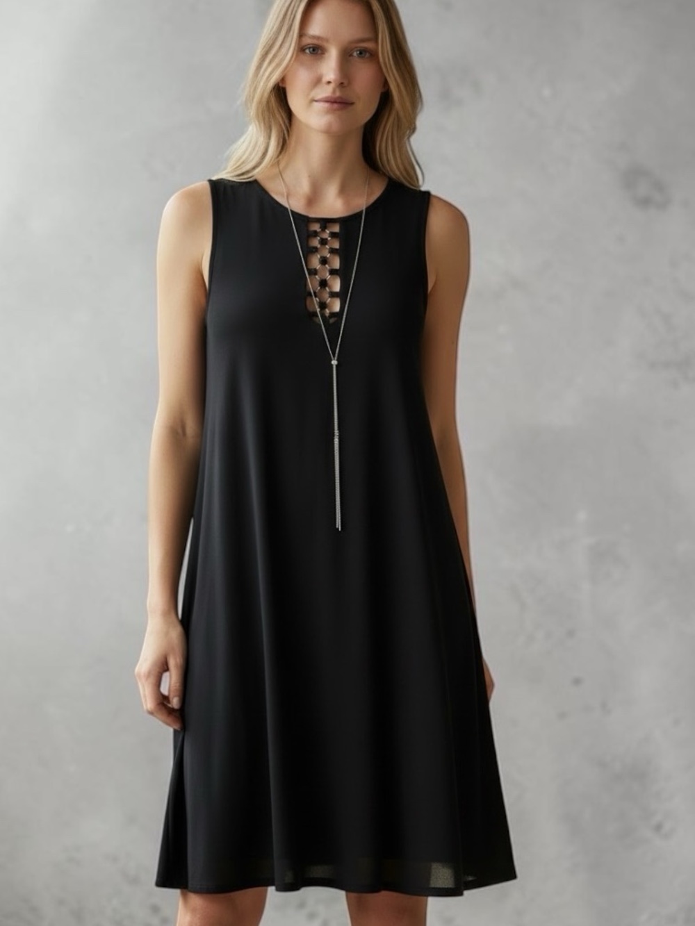 Ronni Nicole Black Sleeveless Lattice-Front Mini Dress